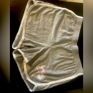 Grey light shorts with unicorn imprint.  Kids 10/12 large.  Very comfortable.